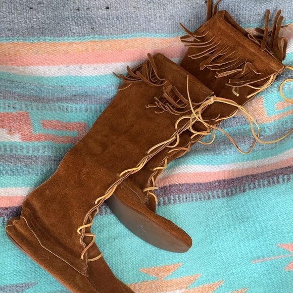 Vintage Minnetonka Suede Leather Tie Up Boots Size 7.5 - Picture 3 of 8